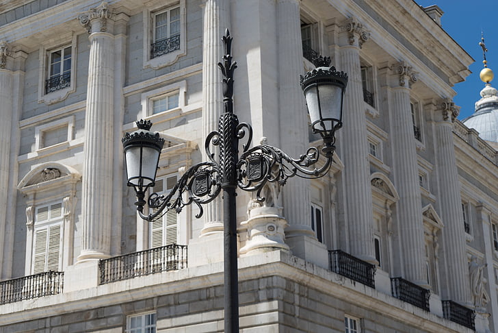 lâmpada de rua, Palácio, Royal, palácio real, arquitetura, Madrid, Turismo