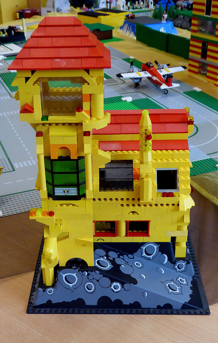 blok Lego, Lego membangun warna-warni, kuning, berkumpul, rumah, Villa, plastik