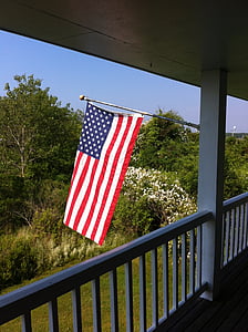 flag, porch, american, patriotic, front porch, independence, 4th