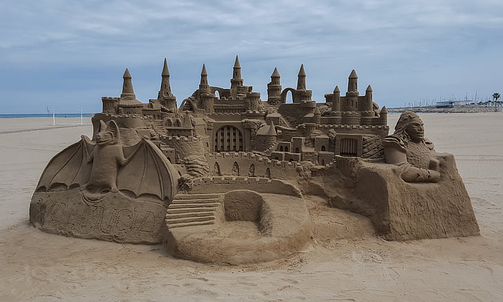 beach, sand, sand castle, sea