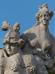 žena, čovjek, kamena figura, skulptura, gola, grudi, barokna