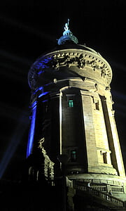 architecture, water tower, water tower at night, mannheim, urban, art nouveau, facades