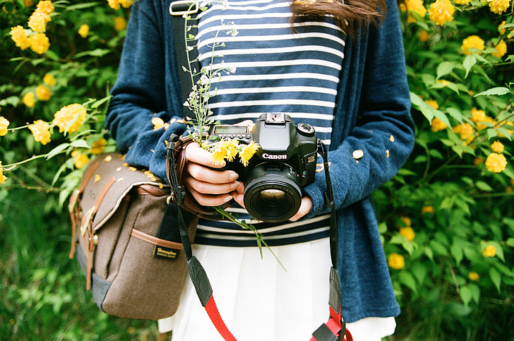 camera, cannon, spring, dslr, flowers