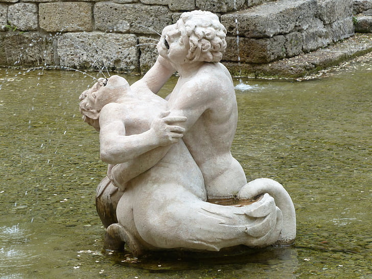 figura de piedra, hombre, humano, estatua de, jardín, Hellbrunn