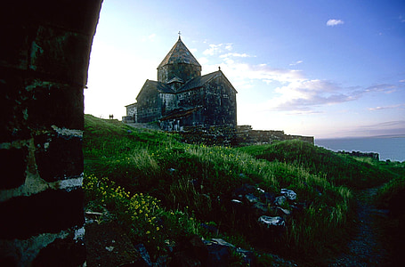Arménie, paysage, Scenic, Église, vieux, architecture, colline
