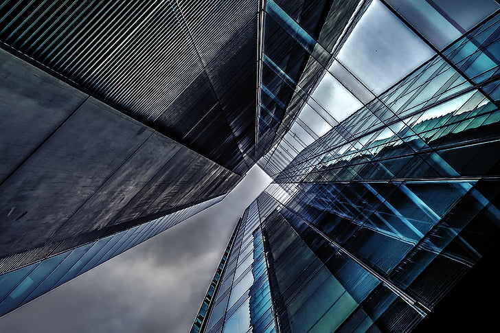 architecture, building, business, city, downtown, glass, low angle shot