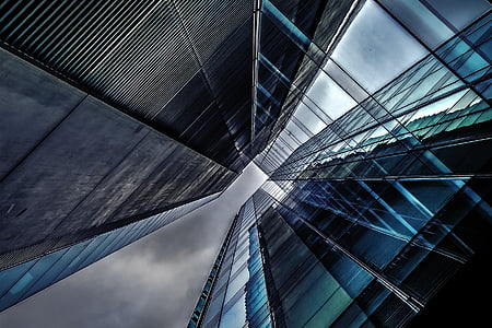 architecture, building, business, city, downtown, glass, low angle shot
