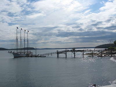 Maine, Waterfront, tekne, Dock, Sahil, Yaz, güneşli gökyüzü