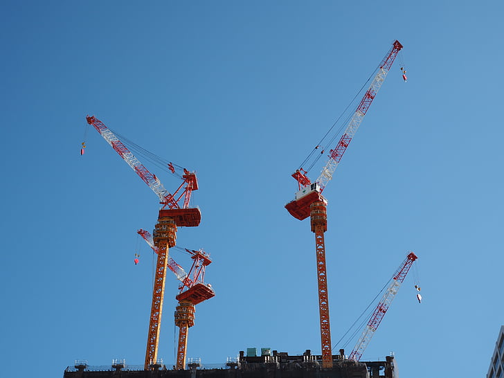 Crane, konstruksi, langit biru, Mesin