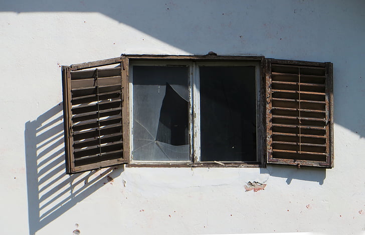ruïna, finestra, vell, destruïda, obturador, subfinestra de la finestra, vidre