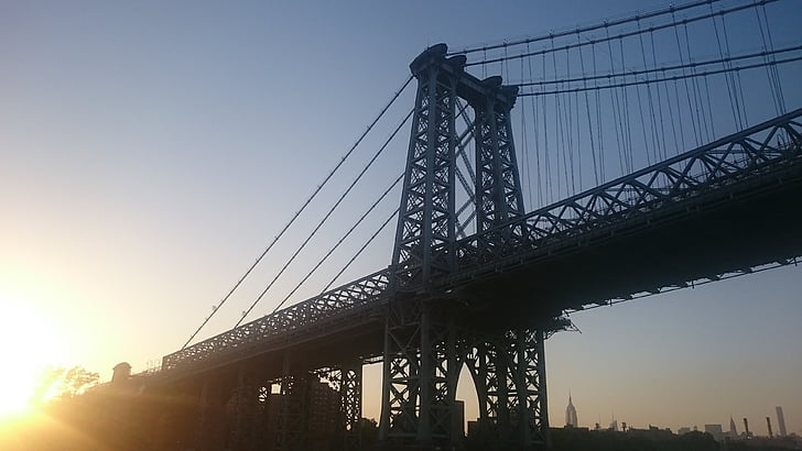NYC, zachód słońca, Most, NY, Miasto, Manhattan, new york city