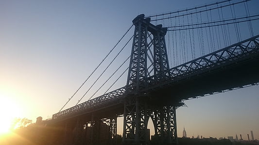 NYC, západ slnka, Most, NY, mesto, Manhattan, Mesto New york