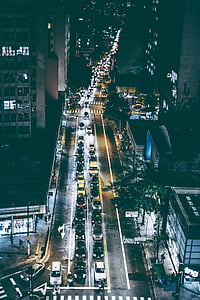 voitures, paysage urbain, autoroute, Sentier lumineux, Motion, nuit, route
