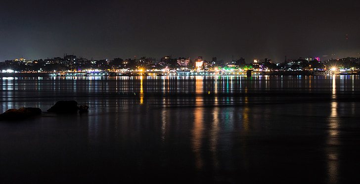 Guwahati, India, Assam, ciudad, paisaje, noche, paisaje urbano