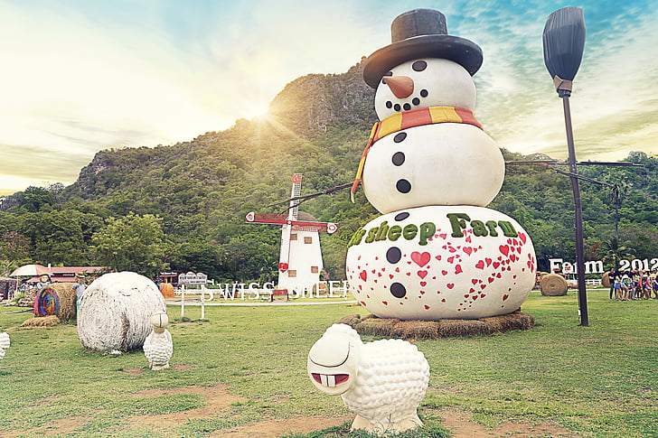 sneeuwpop, Figuur, zomer, boerderij, Park, attractie, natuur