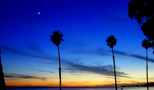 Los Angeles-i, Santa barbara, Beach, naplemente, fény, tenger, alkonyatkor