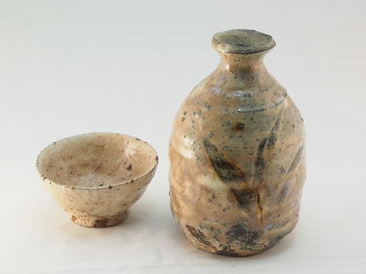 tembikar, cangkir sake, botol sake