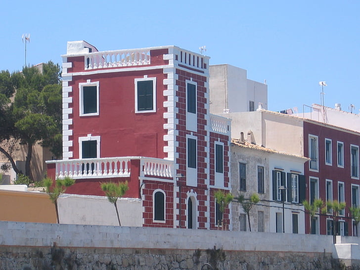castle, southern europe, red, coast, row of houses
