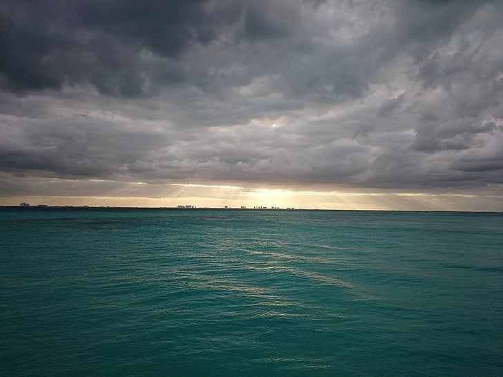 vesi, Ocean, Horizon, Sea, taivas, pilvet, pilvistä