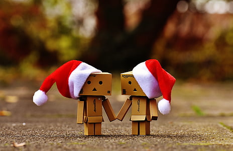 danbo, 크리스마스, 그림, 함께, 손에 손잡고, 사랑, 공생