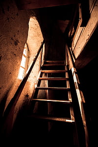 escaliers, lumière, sombre, escalier, escalier, intérieur, Moulin à vent
