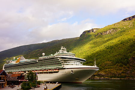 скандинавските, Норвегия, фиорд, круизен кораб, пътуване, море, пътнически кораб