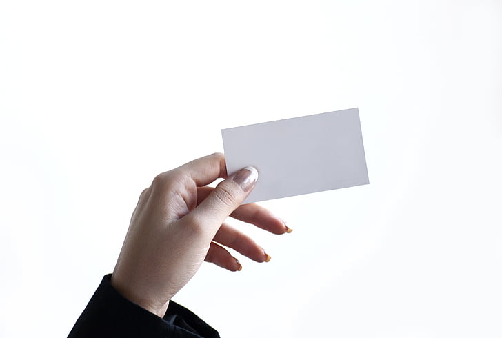 business, card, hand, woman, holding, blank, business cards
