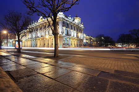 nuit, ville, Motion, Saint-Pétersbourg Russie, vue de nuit, architecture, rue
