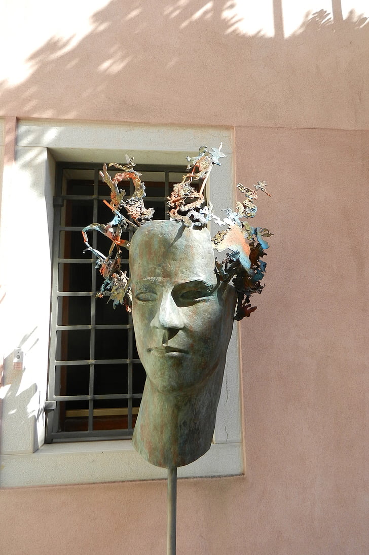 art, sculpture, tête, bronze, statue de, architecture