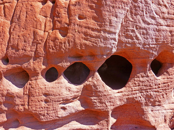 piedra arenisca roja, agujeros, formas abstractas, gres rojo, desierto