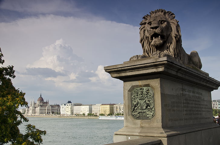 мост, Будапеща, Парламентът, Дунав, Унгария, верига мост, панорама