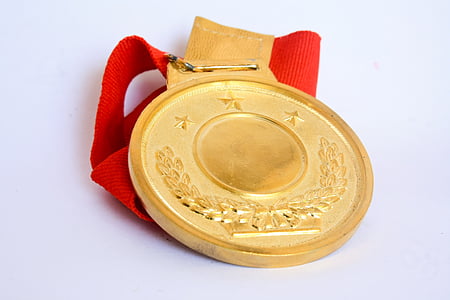 medalis, apdovanojimas, Auksas, sėkmės, pasiekimas, nugalėtojas, juostelės