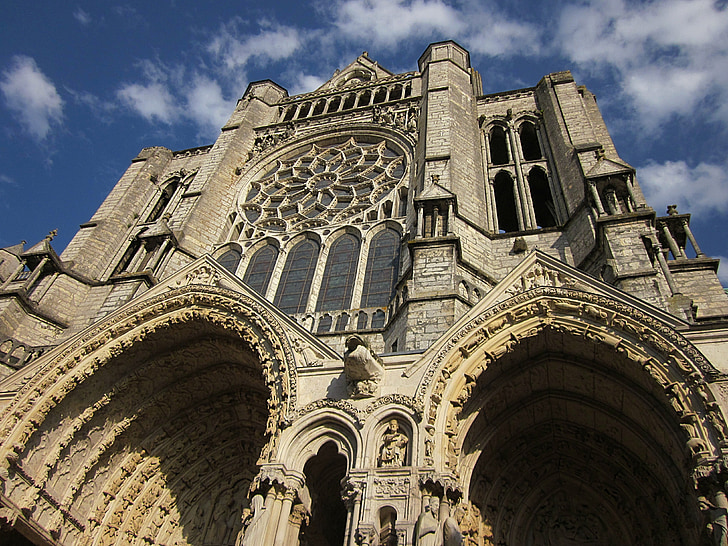 székesegyház Chartres, középkori, gótikus, építészet, UNESCO, Franciaország, homlokzat
