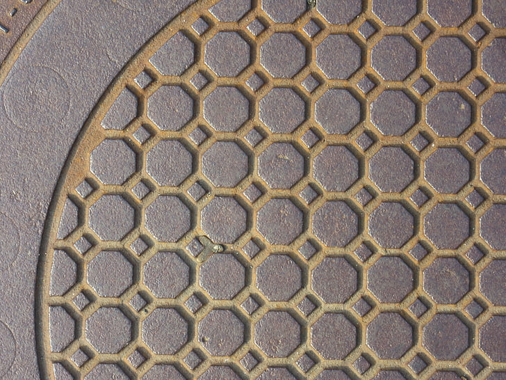 manhole cover, cast iron, octagons, circle, geometry, iron, metal