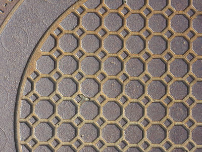 Крышка канализационного люка, чугуна, восьмиугольника, круг, геометрия, Утюг, металл
