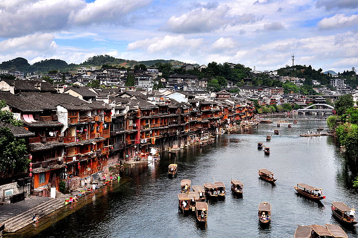 tuojiang, carrer, vaixell, Jiang, l'antiga casa, vent de Xina, paisatge