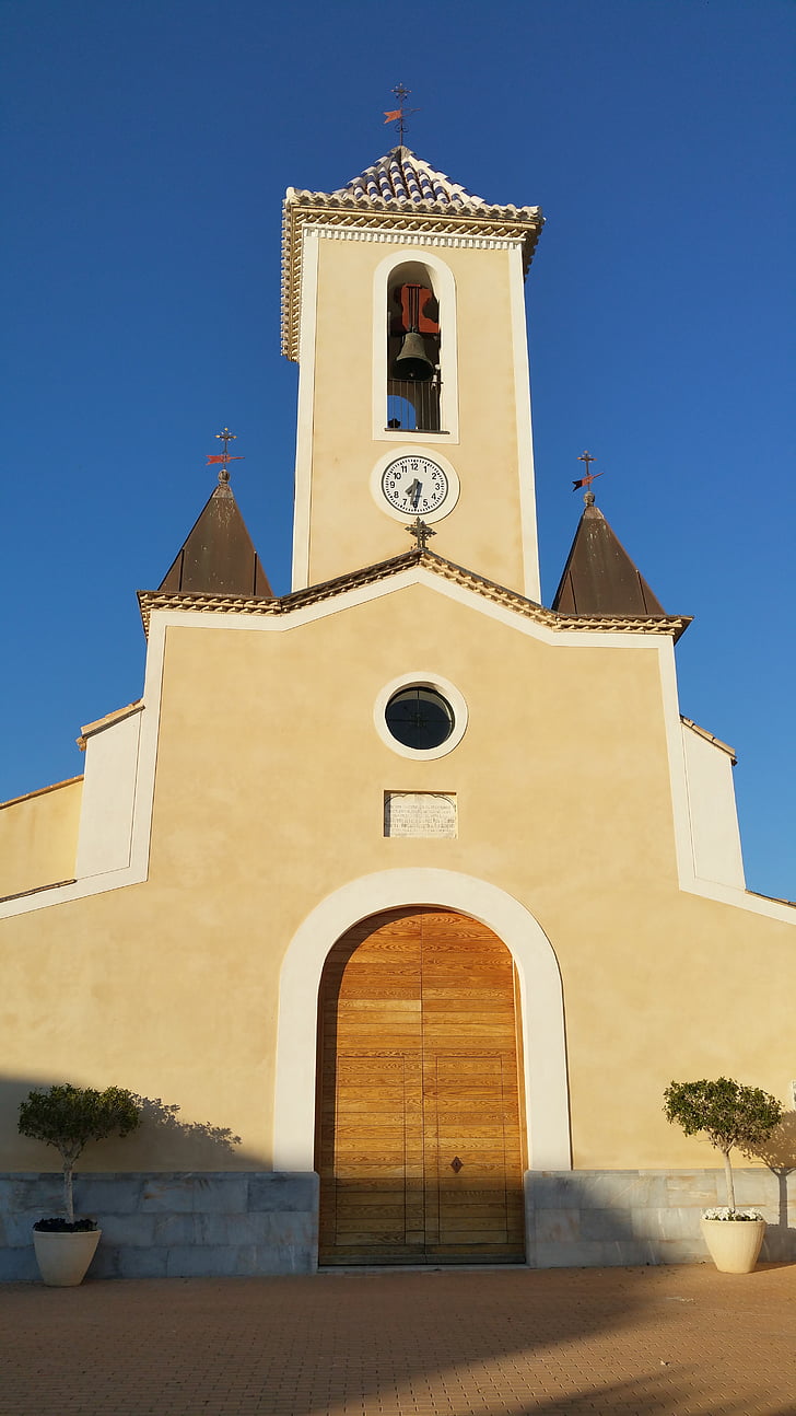 kostol, ľudia, zvonica, Balsicas, Murcia, Španielsko, kampaň