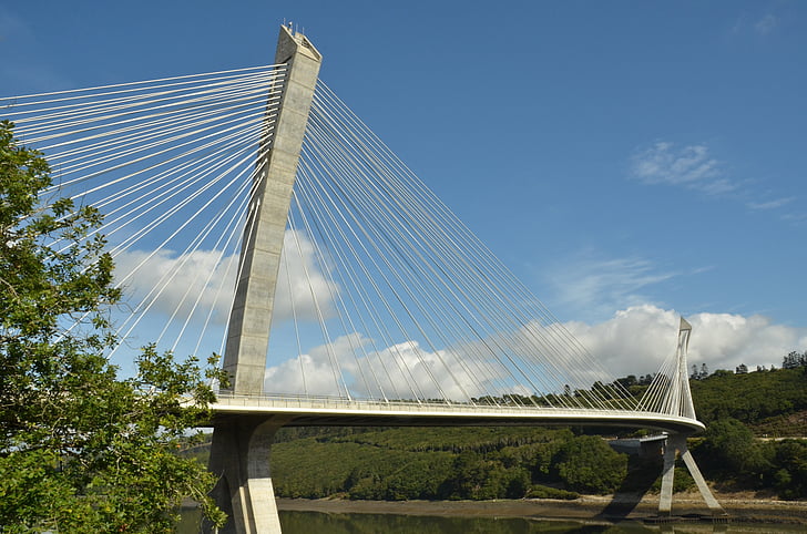 Most, stali, metalu, kabel, Rzeka, Aulne, Pont de térénez