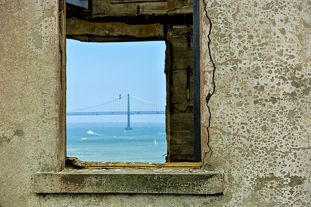 Vaade, akna, Bridge, Oakland bay bridge, häving, jätke, lapsed