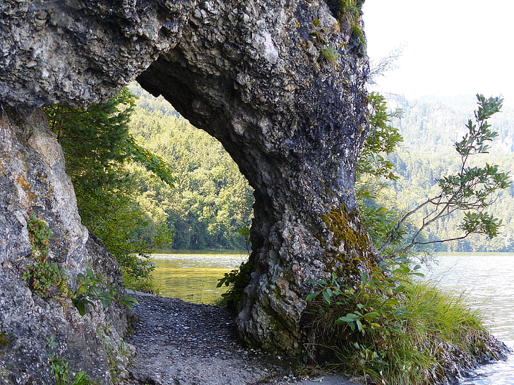 Lac weissensee, Lac, eaux, percée de roche, Uferweg, Allgäu, destination d’excursion