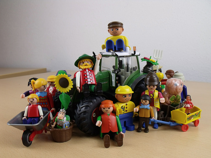 together we are strong, agriculture, playmobil toys, males, figures, children toys, together