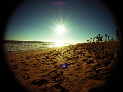 posta de sol, platja, oceà, Costa