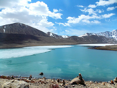 Природа, замороженные, gurudogmar озеро, Гора, озеро, пейзаж, пейзаж
