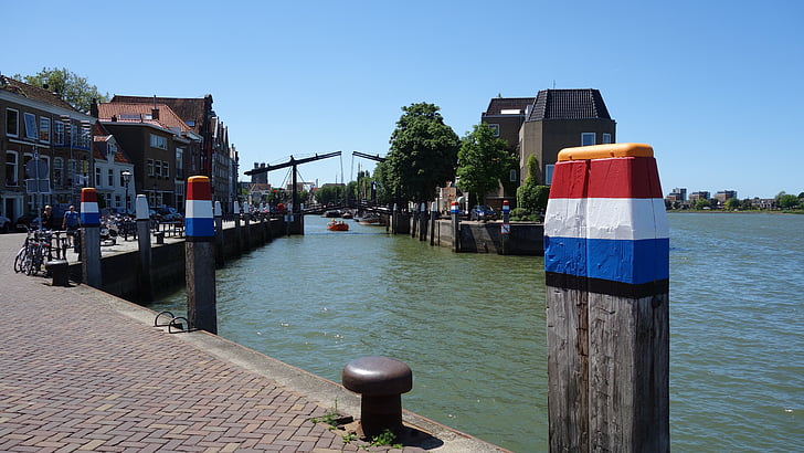 Nizozemsko, Dordrecht, voda, město, lodičky, přístav, nádoba