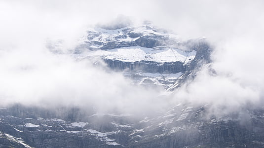Gunung, Eiger, Swiss, batu, salju, kabut, langit