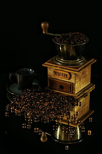 kaffe, Cup, kvarnsten, korn, kaffebönor, koffein, rostat kaffe bean