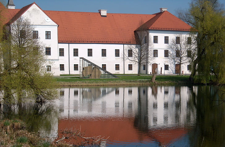 monastery, monastery seeon, water reflection, benedictine monastery, building, lake, upper bavaria