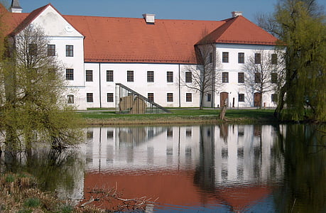 kloster, kloster seeon, vatten speglar, benediktinkloster, byggnad, sjön, Oberbayern