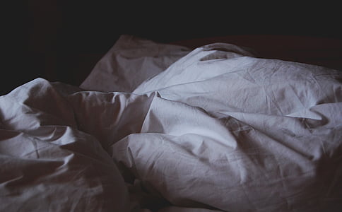 bed linen, awake, crumpled, sheets, bedsheets, first light, shadows