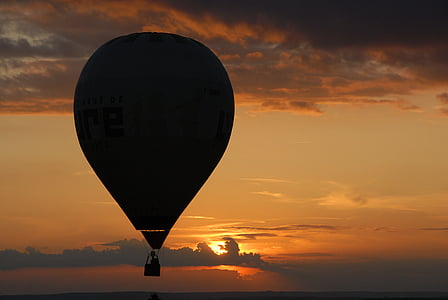 горещ въздух балон, топка, здрач, залез, въздух, небе, регион